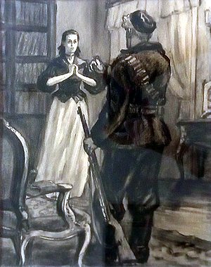 Арест графини Могельницкой. Иллюстрация к роману Николая Островского «Рожденные бурей». Художник С. Я. Шкоп, 1954 г.