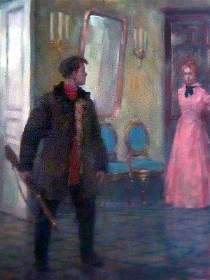 Партизаны у Могельницких. Иллюстрация к роману Николая Островского «Рожденные бурей». Художник В. И. Селезнев, 1956 г.