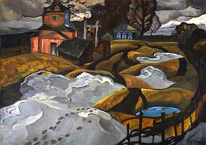 Низкий дом с голубыми ставнями. Художник А. Д. Бурзянцев, 1960-е гг.