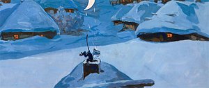 Чёрт и украденный месяц. Иллюстрация А. П. Бубнова к повести Гоголя «Ночь перед Рождеством»
