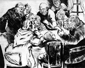Сон Обломова. Чтение письма. Иллюстрация к роману И. А. Гончарова «Обломов». Художник Шор Сарра Марковна, 1929