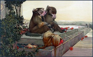 Холодные Логовища. Иллюстрация к рассказу Р. Киплинга «Охота питона Каа». Художники Эдвард Юлиус Детмольд и Чарльз Морис Детмольд, 1902