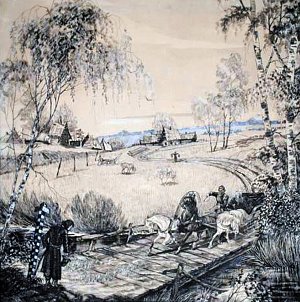 А. Н. Радищев едет на тройке. Художник К.&nbsp;А.&nbsp;Шарин, 1949