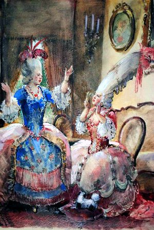Светские модницы. Иллюстрация Алякринского к роману Радищева «Путешествие из Петербурга в Москву»