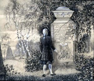 Радищев у памятника Ломоносову. Художник К.&nbsp;А.&nbsp;Шарин, 1949 