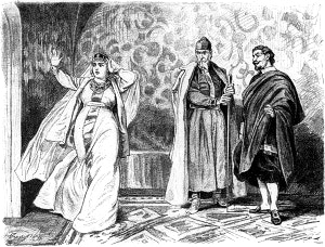 Д.5, явл.4. Василиса: О, как мне страшно, страшно! Царь: Василиса! Иллюстрация к пьесе А. Н. Островского «Василиса Мелентьева». Художник Порфирьев Василий Иванович, середина XIX века. Из альбома рисунков к сочинениям А. Н. Островского «Темное царство», 1881 г.