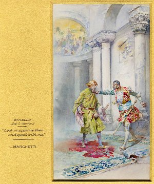 Тогда войди и выслушай меня. Иллюстрация Людовико Маркетти (1853-1909) к трагедии Уильяма Шекспира (1564-1616) «Отелло»