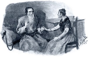 Сергий и Прасковья Михайловна. Иллюстрация Клавдия Васильевича Лебедева к повести Л. Н. Толстого «Отец Сергий»
