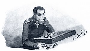 Степан Касатский за шахматами. Иллюстрация Клавдия Васильевича Лебедева к повести Л. Н. Толстого «Отец Сергий»
