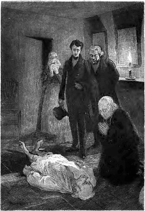 Позвали доктора и священника. Доктор пришел слишком поздно, священник пришел слишком поздно. И сын приехал слишком поздно. Иллюстрация к роману Виктора Гюго «Отверженные». Издание 1890 г.