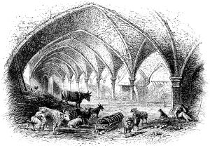 Ксенодохеум, Ньюстедское аббатство (Xenodocheum Newstead Abbey/Strangers' Hall, Newstead Abbey). Иллюстрация к поэме лорда Джорджа Гордонома Байрона «Паломничество Чайльд-Гарольда». Издание 1869 г.