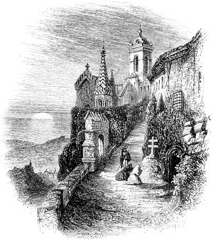 Монастырь Ла Пенья (Convent La Penha). Иллюстрация к поэме лорда Джорджа Гордонома Байрона «Паломничество Чайльд-Гарольда». Издание 1869 г.