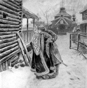 Алена Дмитриевна и Кирибеевич. Иллюстрация к поэме М. Ю. Лермонтова «Песня про царя Ивана Васильевича, молодого опричника и удалого купца Калашникова». Художник Коровин Петр Иванович. Конец XIX - начало XX вв.