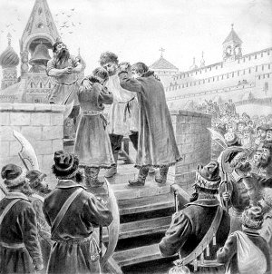 Прощание. Иллюстрация к поэме М. Ю. Лермонтова «Песня про царя Ивана Васильевича, молодого опричника и удалого купца Калашникова». Художник Коровин Петр Иванович. Конец XIX - начало XX вв.