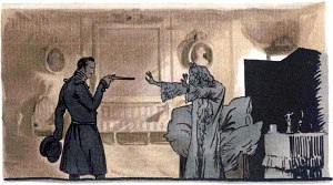Германн с пистолетом и графиня. А. С. Пушкин «Пиковая дама». Художник А. Н. Бенуа. 1910