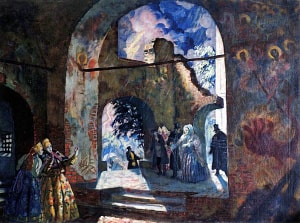 Эскиз декорации к драме А. Н. Островского «Гроза». Борис Кустодиев, 1918