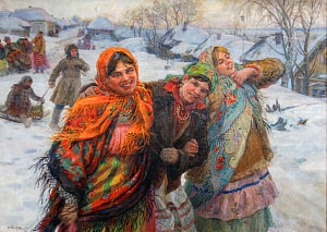 Праздничный день. Подруги. Зима. Художник Ф. В. Сычков, 1941