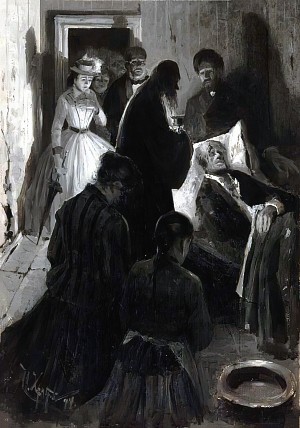 Смерть Мармеладова. Художник И. Э. Грабарь (Храбров), 1894