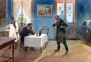 Раскольников и Мармеладов в трактире. Художник Н. Н. Каразин, 1893