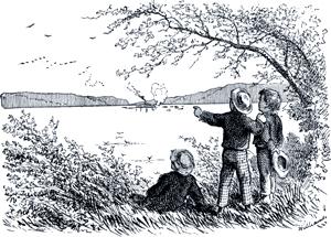 В поисках утопленников. Иллюстрация 1876 г. к 1-му изданию повести Марка Твена «Приключения Тома Сойера»