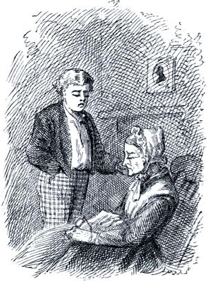 Разговор Тома с его тётей. Иллюстрация 1876 г. к 1-му изданию повести Марка Твена «Приключения Тома Сойера»
