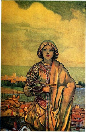 — Ласточка, ласточка, — сказал Принц, — будь моей посланницей, останься только на одну ночь! Иллюстрация к сказке Оскара Уайльда «Принц и ласточка». Издание 1913 г.