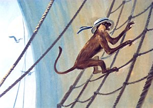 Обезьяна взбирается вверх. Иллюстрация В. Штаркина к рассказу Л. Н. Толстого «Прыжок»