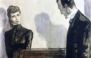 — Нет ли в нем, например, кошки? Иллюстрация к рассказу Артура Конан Дойла «Пёстрая лента». Художник К. Сапегин, 1964