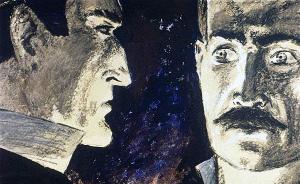 — Это значит, что все кончено, — отвечал Холмс. — Может быть, и к лучшему. Возьмите ваш пистолет, мы войдем в комнату доктора Ройлота. Иллюстрация к рассказу Артура Конан Дойла «Пёстрая лента». Художник К. Сапегин, 1964