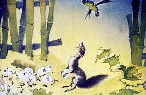 — Рикки-Тикки, я увела Нагену к дому, она вползла на веранду... О, скорее, она хочет убивать! Иллюстрация П. Репкина (1967) к рассказу «Рикки-Тикки-Тави» Редьярда Киплинга (1893)
