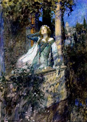 Джульетта на балконе. Иллюстрация Уильяма Хатерелла (1912 г.) к трагедии Уильяма Шекспира «Ромео и Джульетта» (1595 г.)