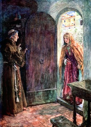 Брат Лоренцо и Джульетта. Иллюстрация Уильяма Хатерелла (1912 г.) к трагедии Уильяма Шекспира «Ромео и Джульетта» (1595 г.)