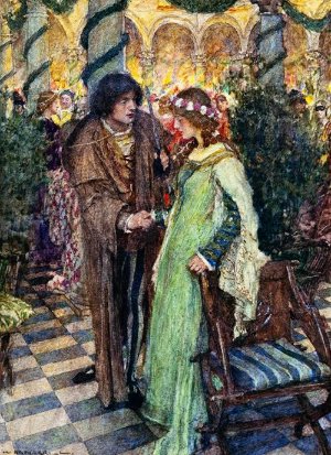 Ромео берет руку Джульетты. Иллюстрация Уильяма Хатерелла (1912 г.) к трагедии Уильяма Шекспира «Ромео и Джульетта» (1595 г.)