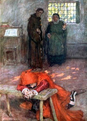 Ромео, брат Лоренцо и кормилица. Иллюстрация Уильяма Хатерелла (1912 г.) к трагедии Уильяма Шекспира «Ромео и Джульетта» (1595 г.)