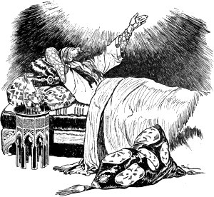 Иллюстрация к рубаи Омара Хайяма «Вино не только друг. Вино — мудрец...». Художник Рене Булл, 1913.