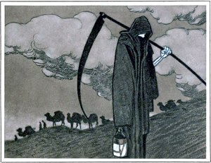 Иллюстрация к рубаи Омара Хайяма «Не рыдай! Ибо нам не дано выбирать...». Художник Рене Булл, 1913.