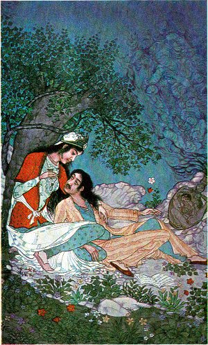 Иллюстрация художника Хусайна Бехзада (Иран) к книге Омара Хайяма «Рубаи». Издательство ЦК Компартии Узбекистана. Ташкент — 1982.