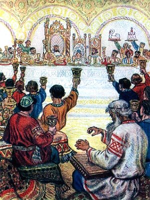Пир. Иллюстрация к поэме Пушкина «Руслан и Людмила». Художник Н. Кочергин