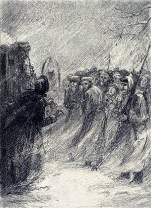 Встреча с ссыльными. Иллюстрация к поэме Н. А. Некрасова «Русские женщины». Художник Александрова Татьяна Анатольевна, 1945