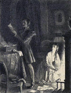 Перед арестом. Иллюстрация к поэме Н. А. Некрасова «Русские женщины». Художник Александрова Татьяна Анатольевна, 1945