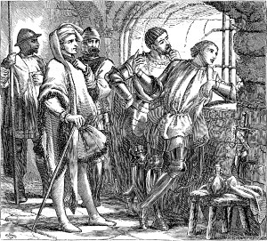 Солсбери. Всех сквозь решетку сосчитать могу; как враг наш укрепляется, мне видно. Быть может, ты взглянуть захочешь сам? Иллюстрация к пьесе Уильяма Шекспира «Генрих VI (часть первая)». Художник Генри Кортни Селус, 1864-68 гг.