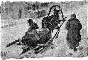 Акакия Акакиевича свезли и похоронили. Иллюстрация к повести Гоголя «Шинель». Гравёр О. Ренар, 1902 г.