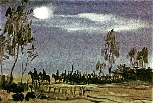 Всю ночь мы шли. Иллюстрация к повести Аркадия Гайдара «Школа». Художник В. Шевченко, 1972