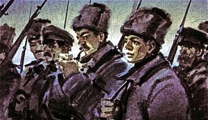 Наш отряд носил гордое название «Особый отряд революционного пролетариата». Иллюстрация к повести Аркадия Гайдара «Школа». Художник В. Шевченко, 1972