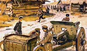 Солнце еще только близилось к закату, а мне уже не сиделось. По приготовлениям и отдельным фразам я понял, что в ночь отряд будет выступать. Иллюстрация к повести Аркадия Гайдара «Школа». Художник В. Шевченко, 1972
