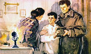Я стоял, раскрыв рот, и отказывался верить всему слышанному. Иллюстрация к повести Аркадия Гайдара «Школа». Художник В. Шевченко, 1972
