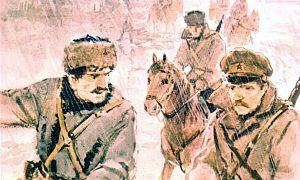 — Кто на Выселках есть? — возмутился Федя. — Зачем там белые окажутся? Выселки вовсе в стороне, кругом болота. Иллюстрация к повести Аркадия Гайдара «Школа». Художник В. Шевченко, 1972