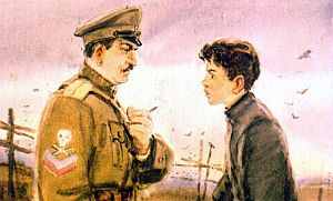 — Ты что тут ходишь? — удивившись, спросил он. — Или ты тоже пришел посмотреть? Тебе ведь еще в диковинку. Иллюстрация к повести Аркадия Гайдара «Школа». Художник В. Шевченко, 1972