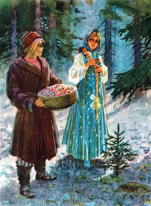 Иллюстрация к сказу П. П. Бажова «Синюшкин колодец». Художник М. И. Ткачёв, 1955