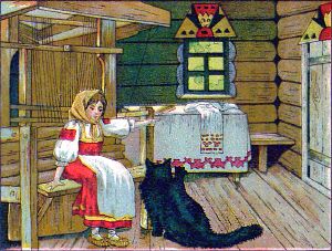 Котик, дорогой, нельзя ли мне как-нибудь уйти отсюда? Иллюстрация к русской народной сказке «Баба-Яга». Издание 1916 г.
